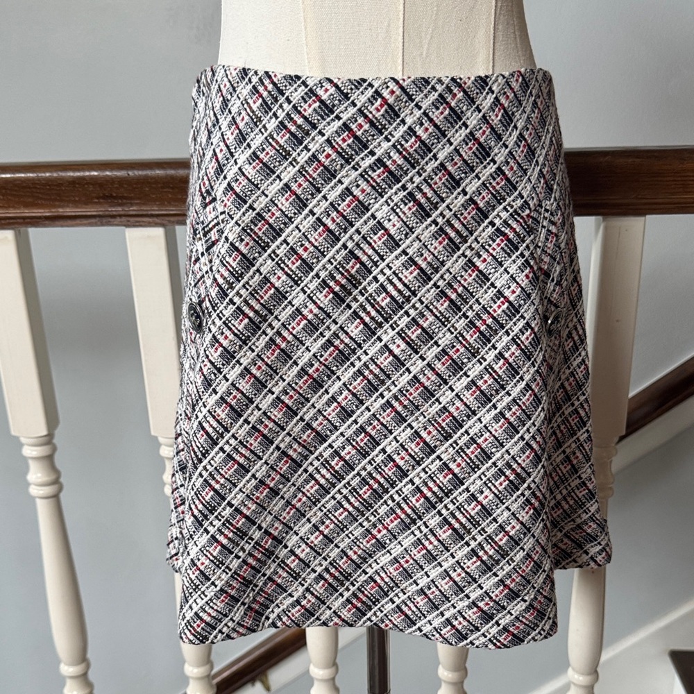 Zara Plaid A-Line Mini Skirt in Black, White & Pink